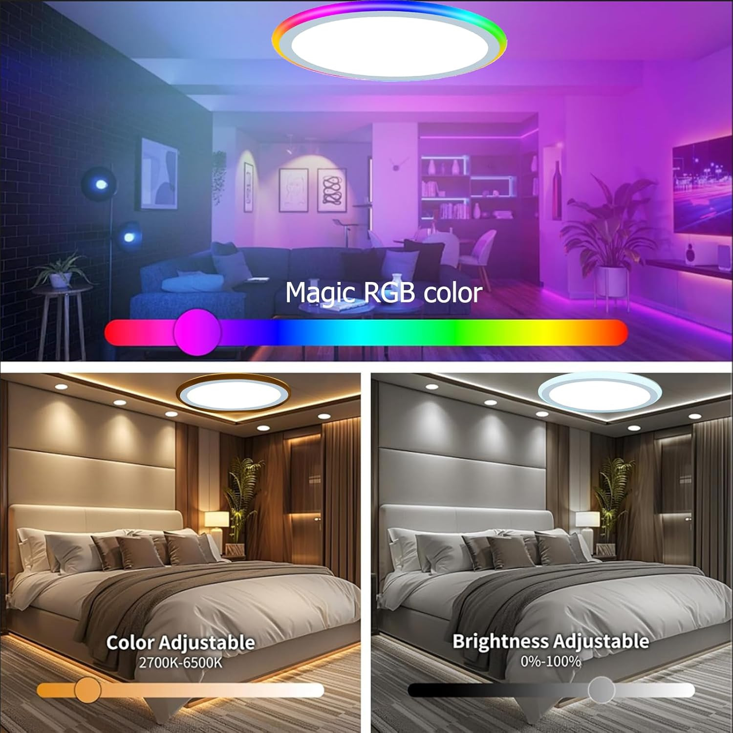 2Pack 13″ RGB Dimmable LED Ceiling Light with Remote – 34W, 3400LM, Color Change