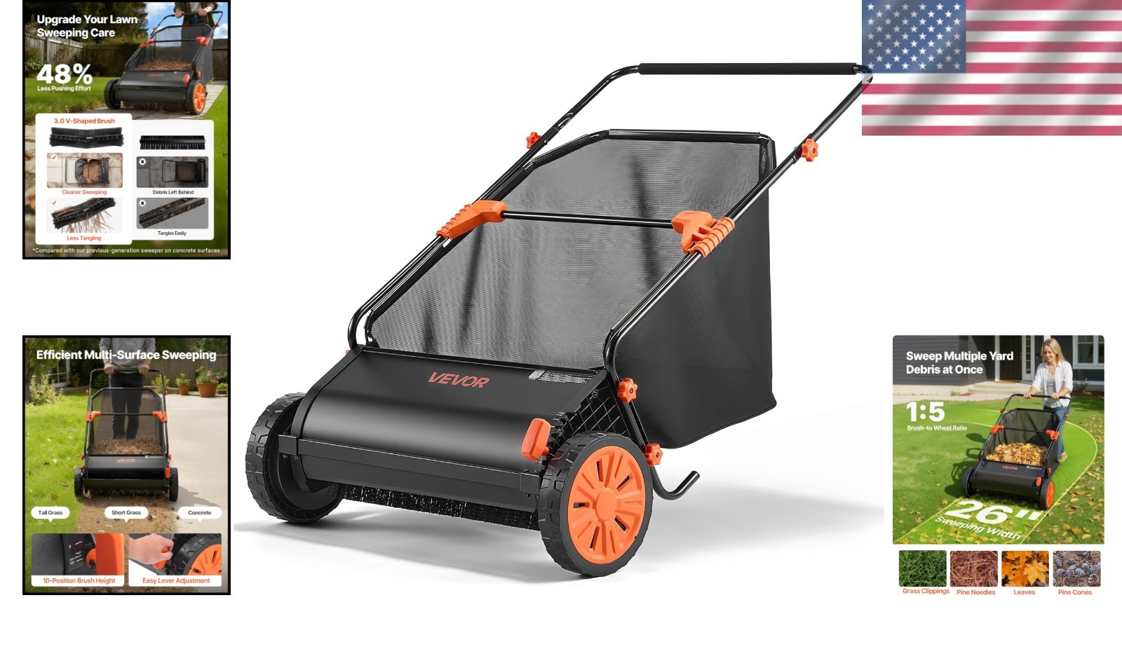 High-Efficiency Lawn Sweeper with Rubber Wheels