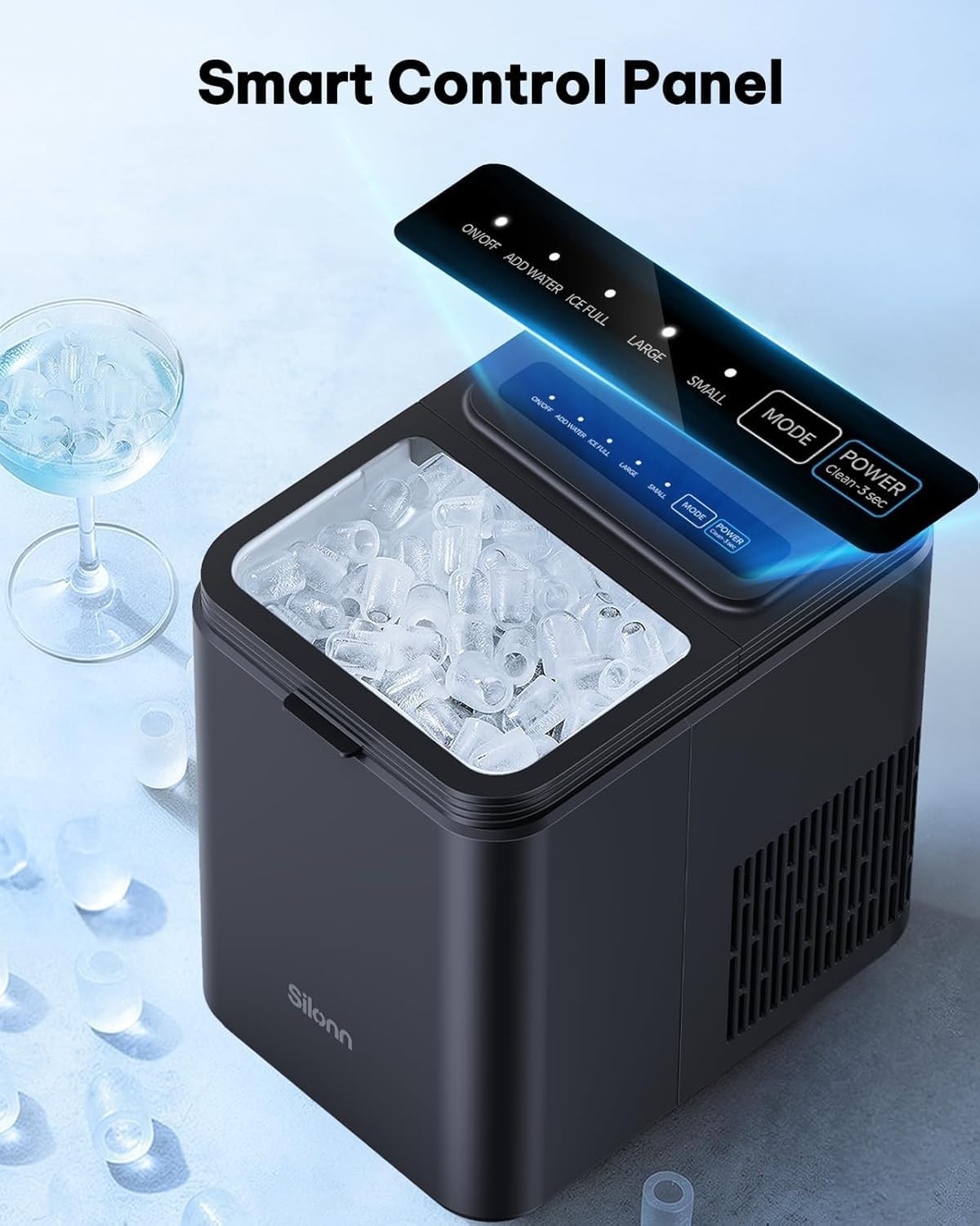 Compact Countertop Ice Maker: 8 Cubes/6 Min, 26.5 lbs Capacity, Portable & Clean
