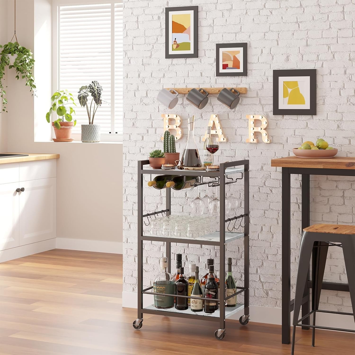 Modular Bar Cart with Easy Assembly & Wine Glass Storage – Modern Home Essential