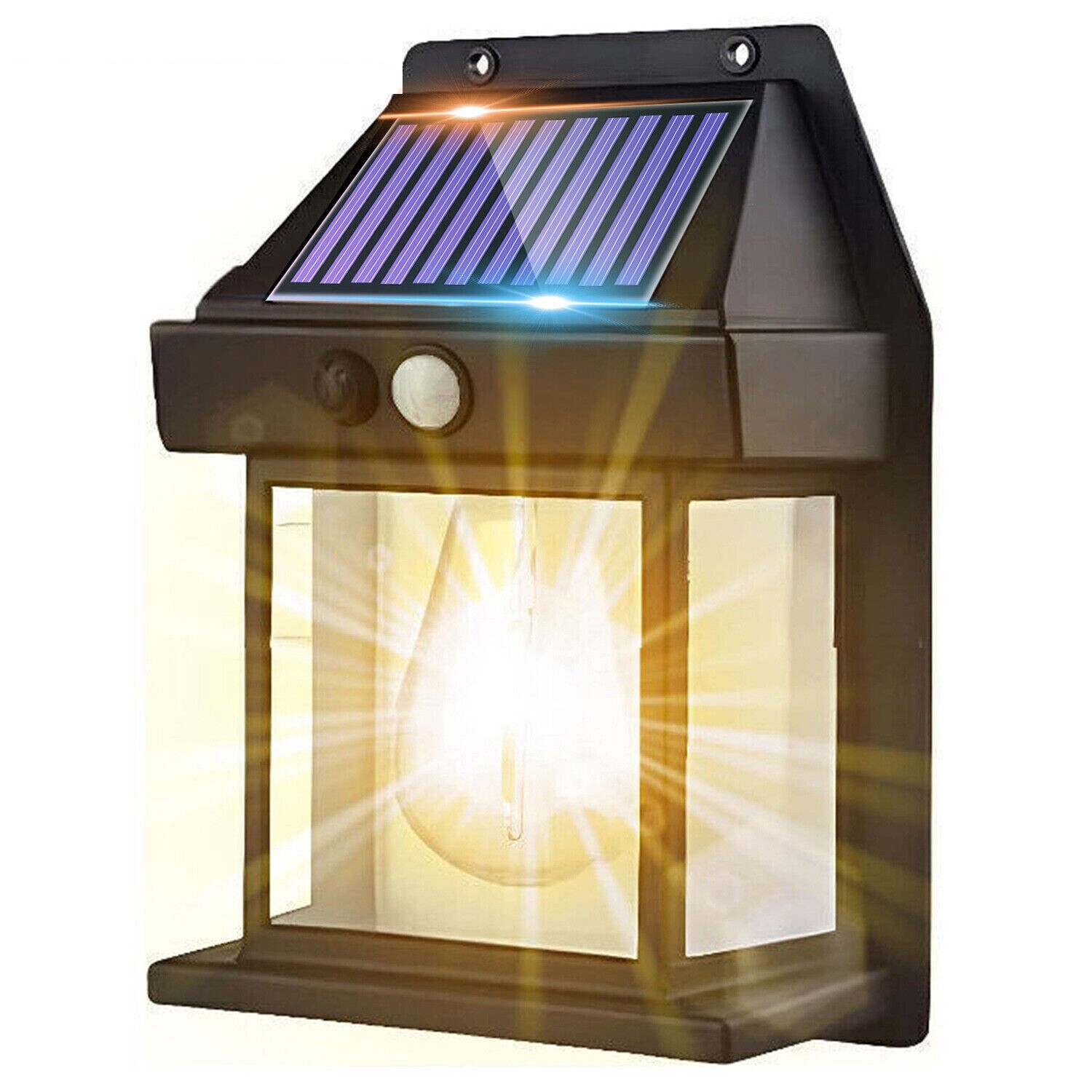 Solar Wall Light Outdoor Motion Sensor Fixture Vintage Lantern LED Security Lamp