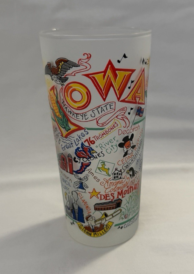 CatStudio Iowa Landmark Frosted Glass Geography Collection 15oz Tumbler NEW