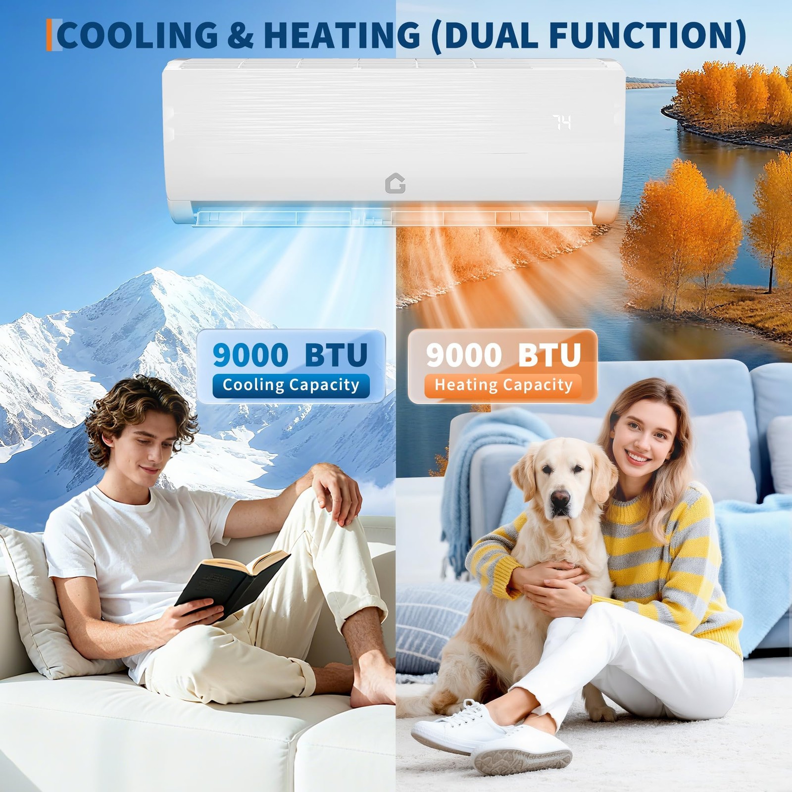 9000 BTU Ductless Mini Split Air Conditioner and Heat Pump AC Inverter 19 SEER2