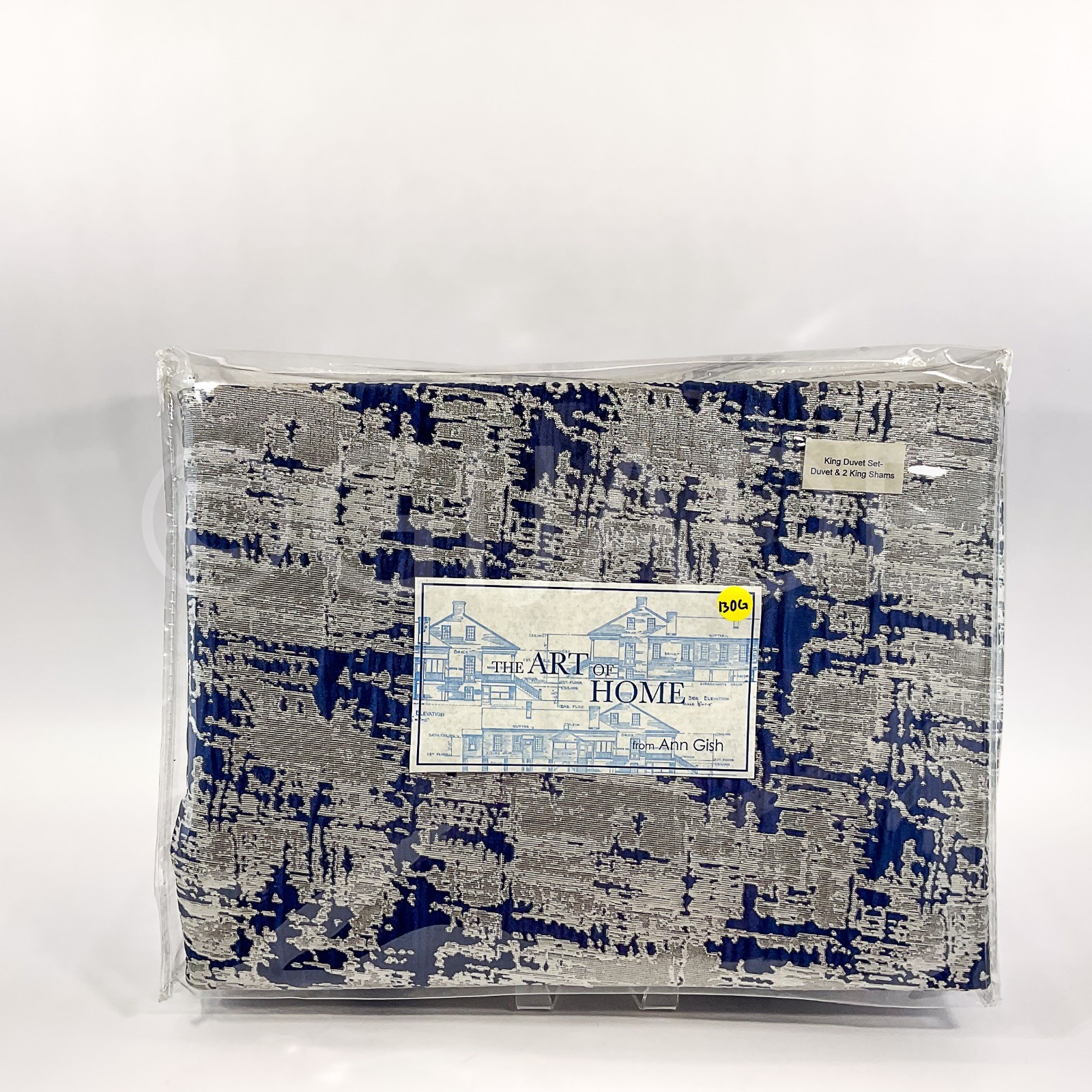 New Ann Gish King Duvet and Two Shams Arabesque Blue Sliver New