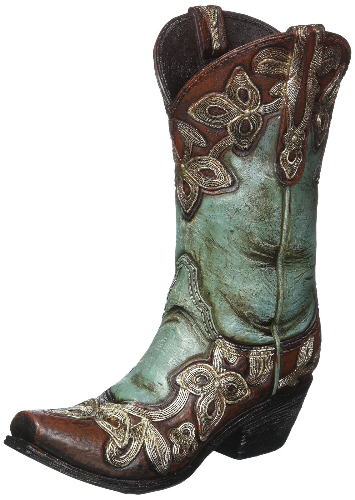 Turquoise Cowgirl Boot Vase 9 1/4″H X 3 1/2″W X 7 1/2″D, Brown