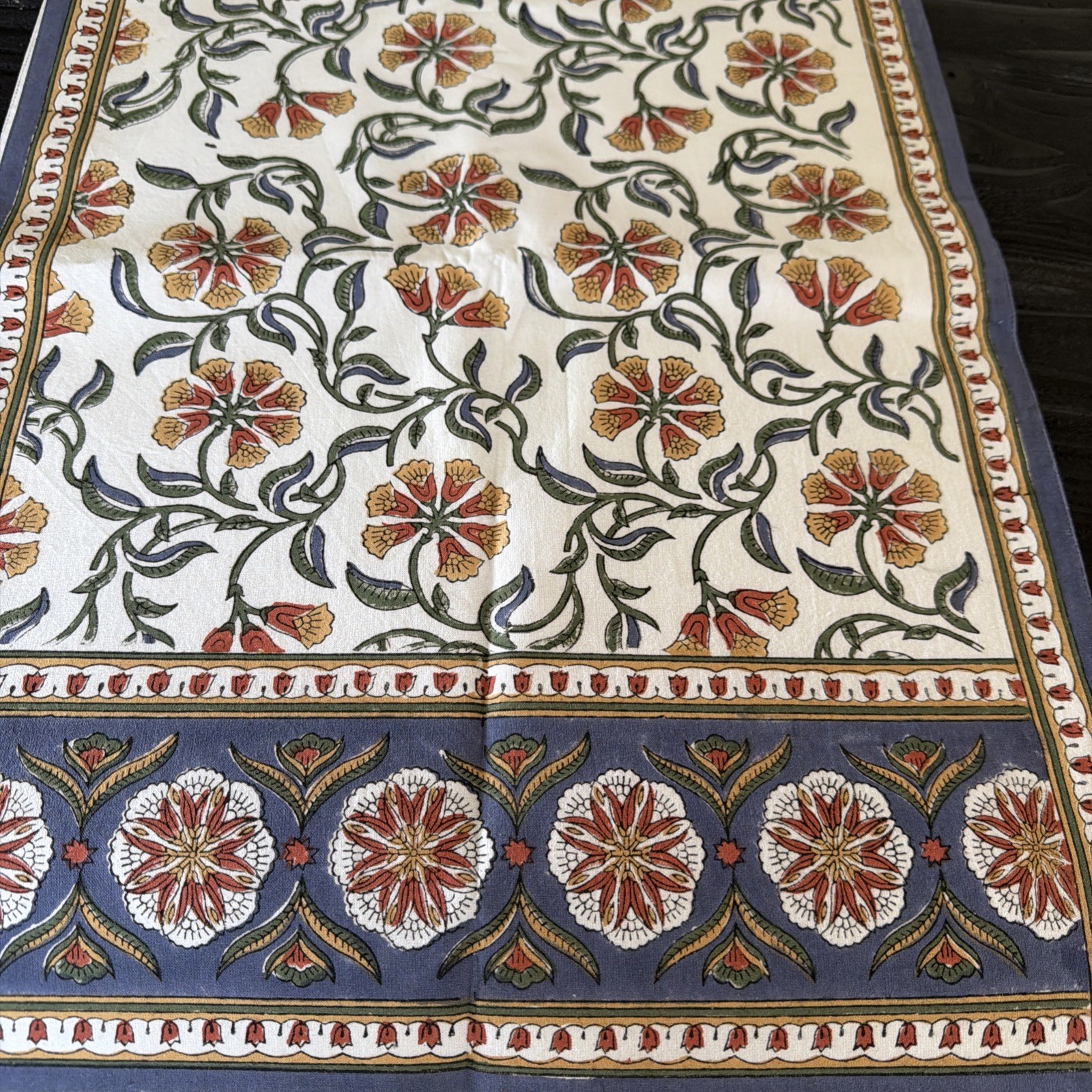 Williams Sonoma Large Scale Block Print Table Runner 16″ x 108″ New Sample Read