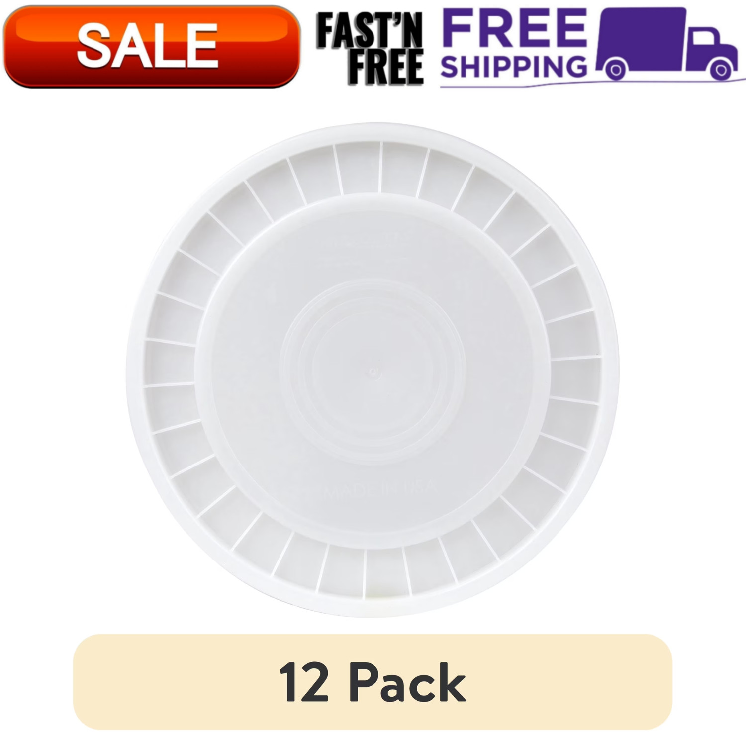 (12 Pack) 5 Gallon Plastic Bucket Lid White Utility Pail Cover Heavy Duty Secure