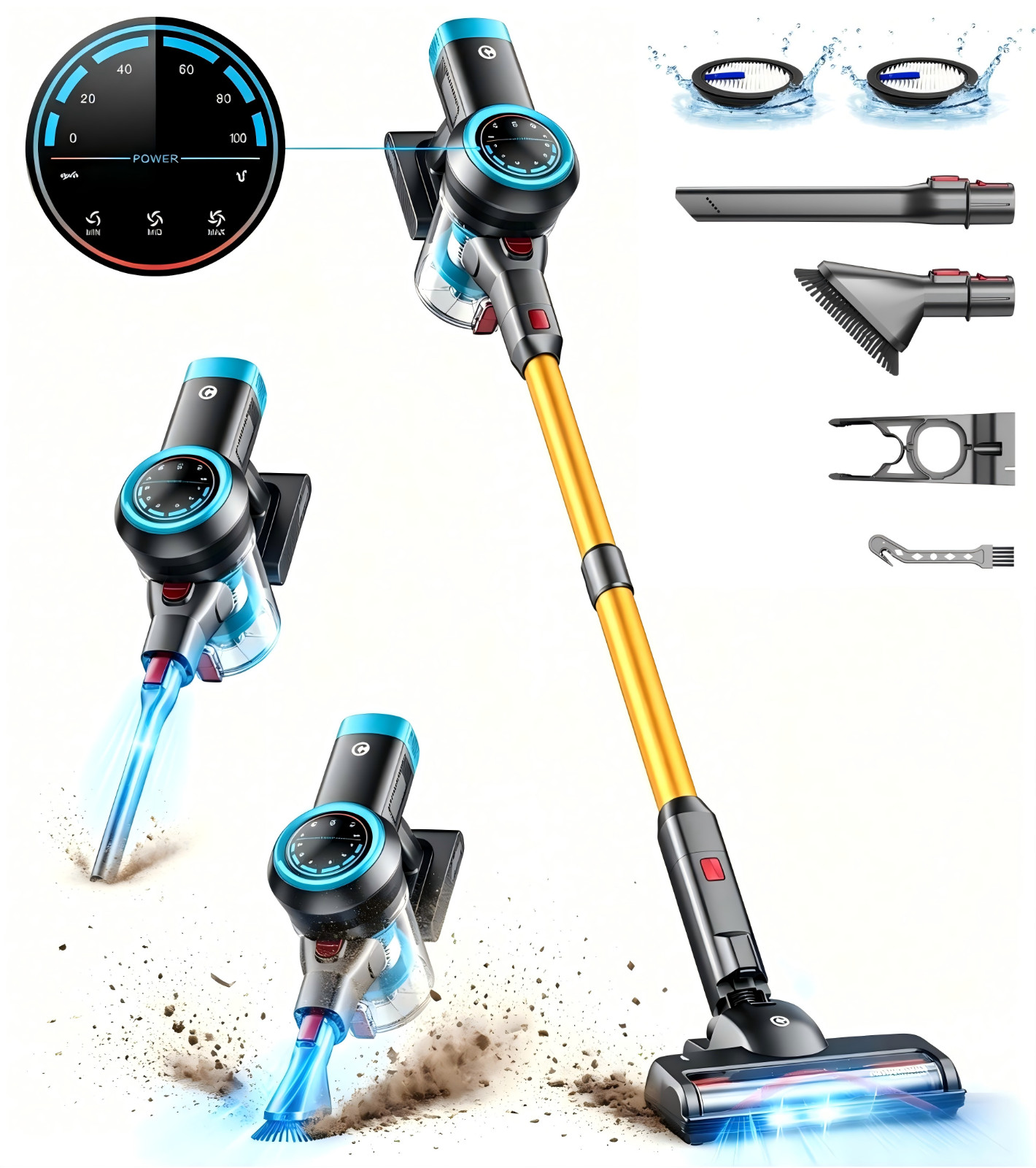 Cordless Vacuum Cleaner 65KPA 60mins Stick Lightweight Pet Hair Hardwood Floor