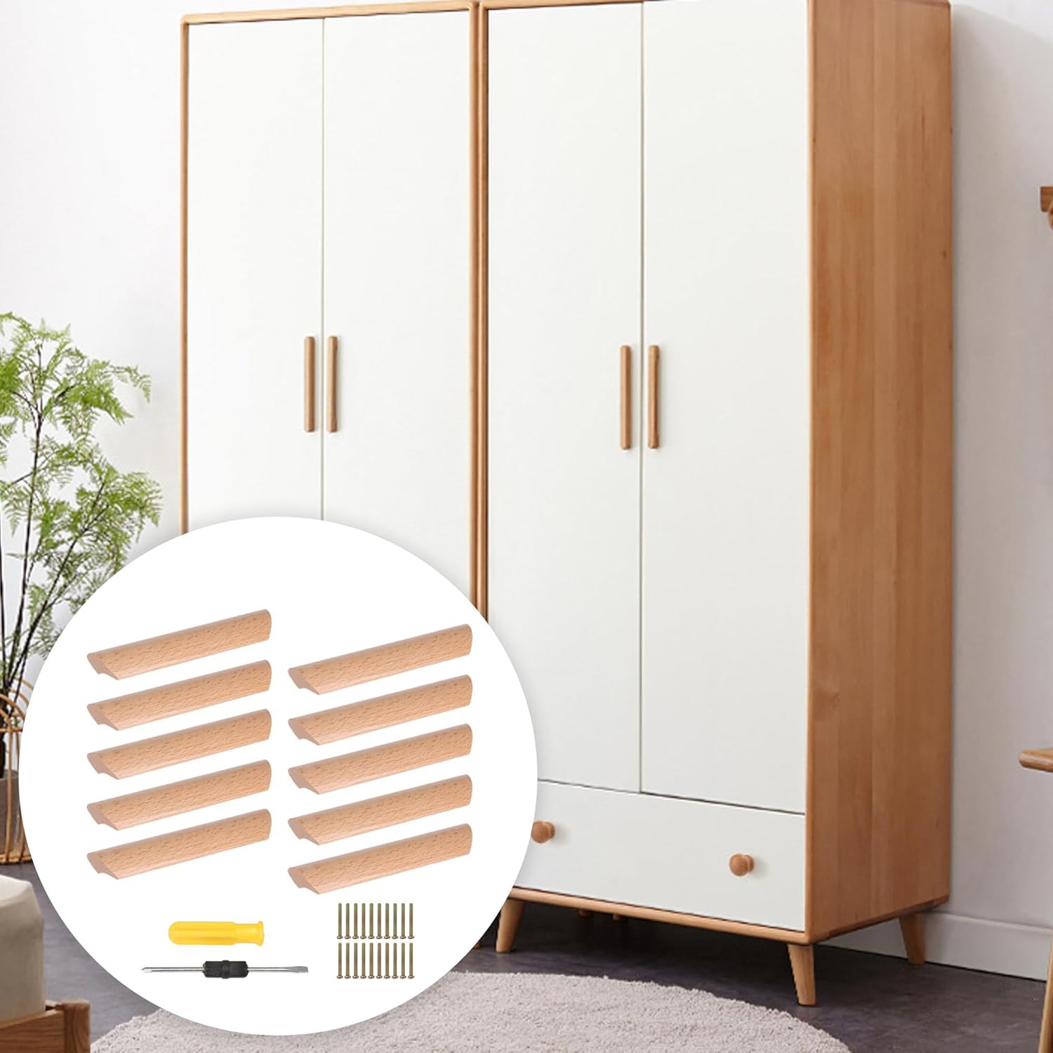 Wooden Pull Solid Wood Drawer Handles for Kitchen Cabinet Dresser Door Pack of 1
