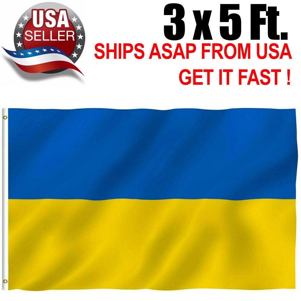 3×5 Ft Ukraine Plain Premium Quality Flag Ukrainian House Banner Grommets 100D