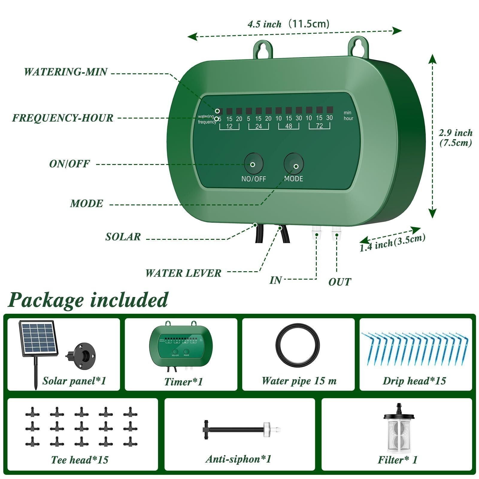 50FT Solar Automatic Watering Kit for Garden Automatic Drip Pipe Watering System