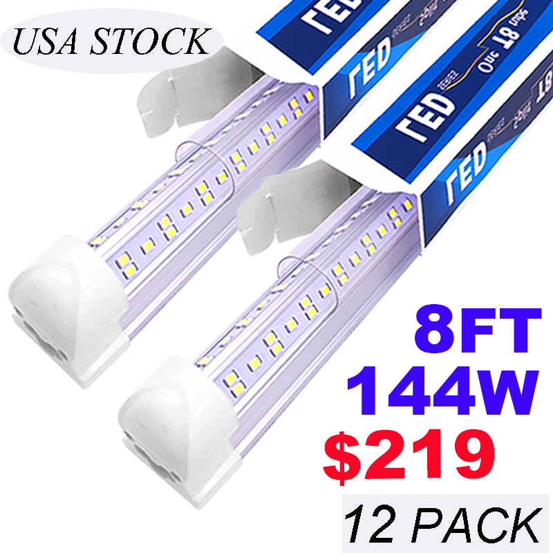 12Pack LED Shop Lights Fixture Tube Strip Ceiling Lights 8FT For Garage Workshop