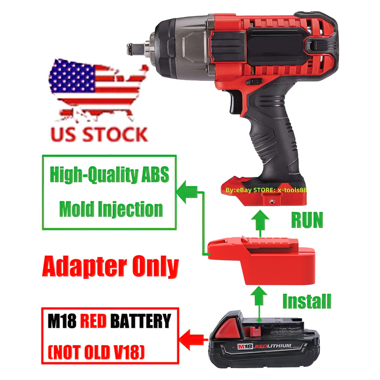 1x Adapter For Milwaukee M18 RED Li-Ion Battery To For Bauer 20v Cordless Tools