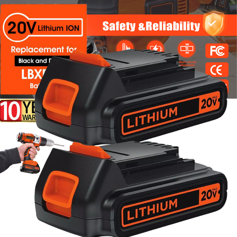 2PACK 20V MAX Lithium-ion Battery for Black and Decker 20 Volt 8.0Ah LBXR20 LB20