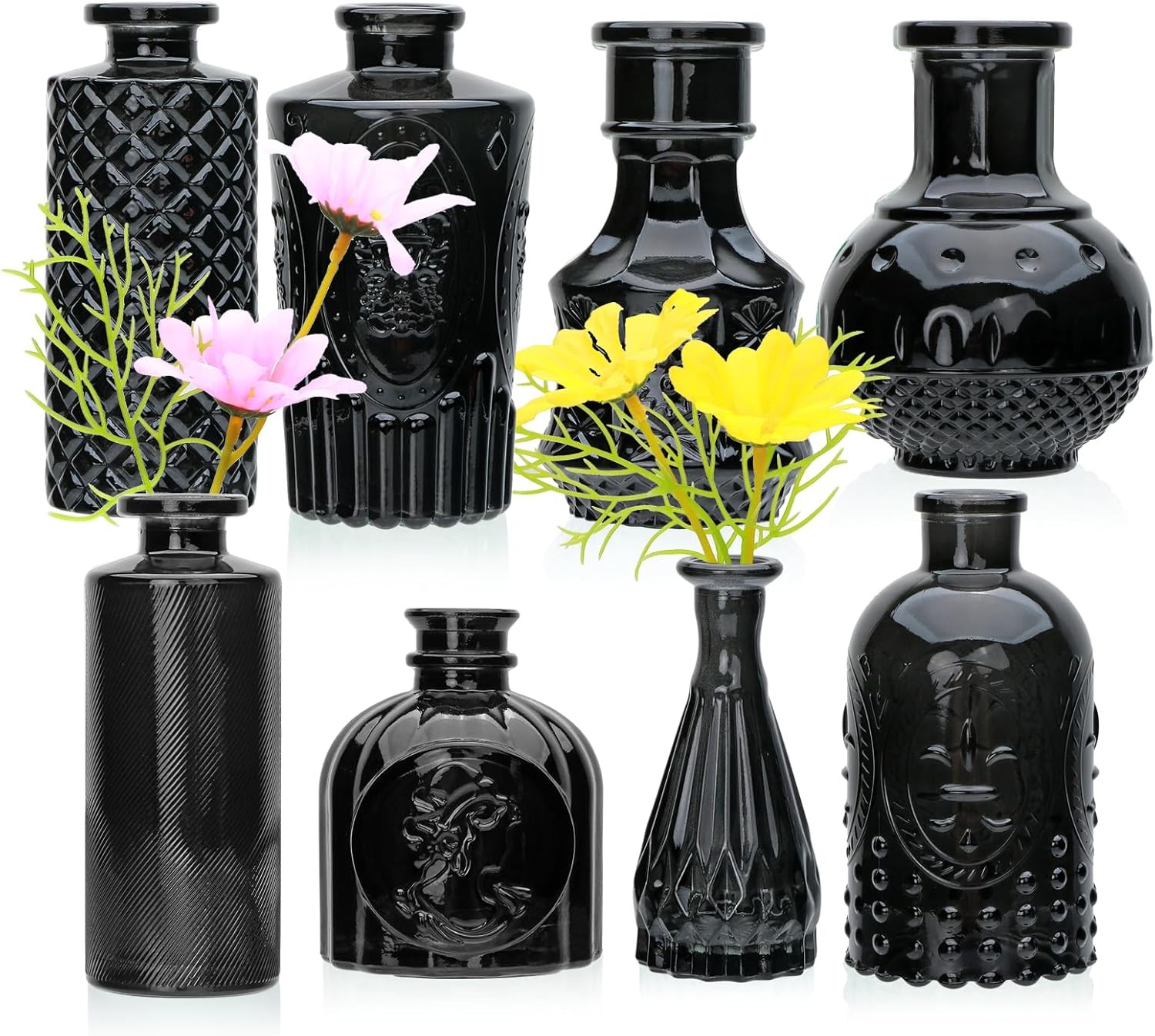 Black Flower Vase Set, Glass Bud Vase in Bulk Set of 8,Artistic and Cultural