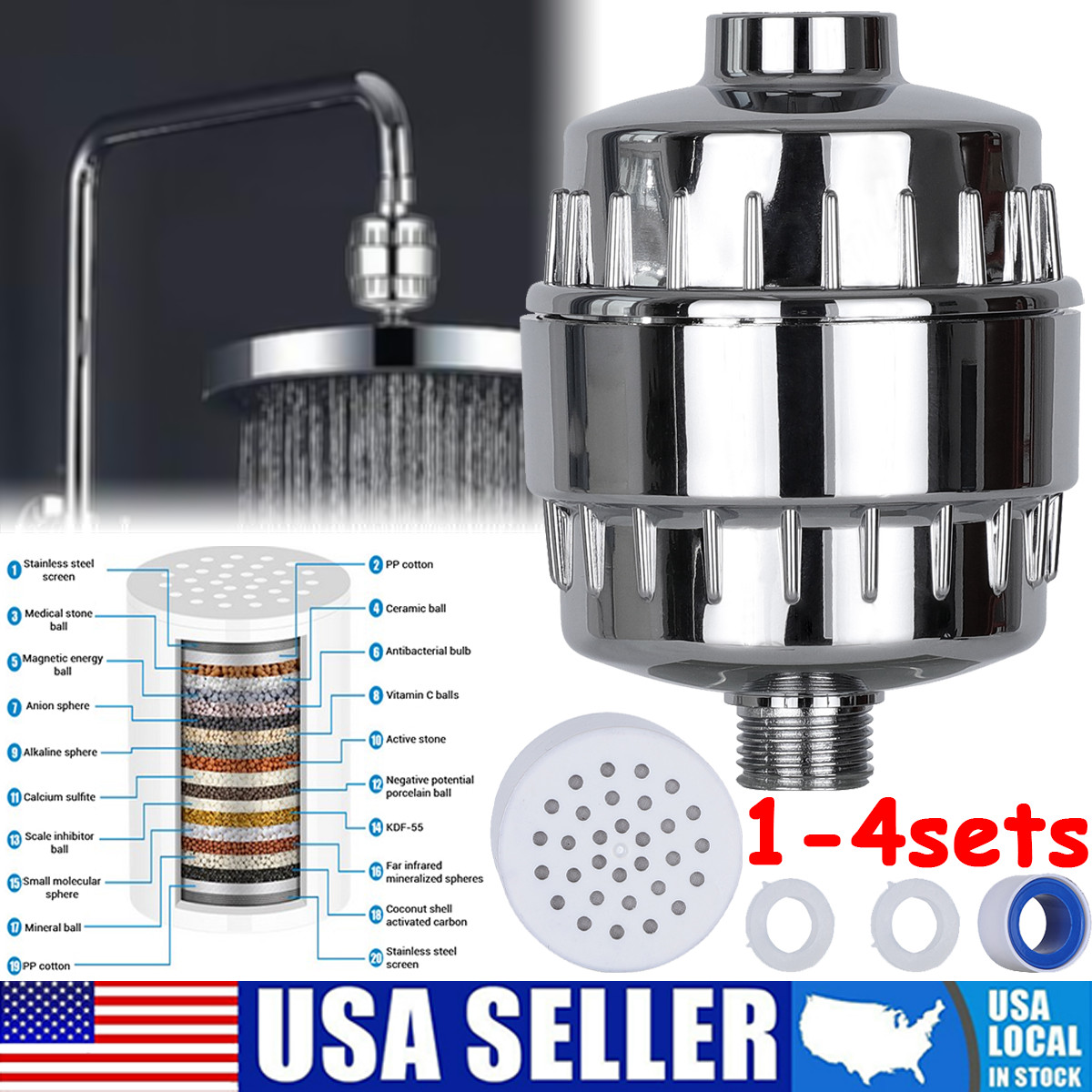 20 Stage Shower Filter for Hard Water Remove Chlorine Fluoride Softener Purifier