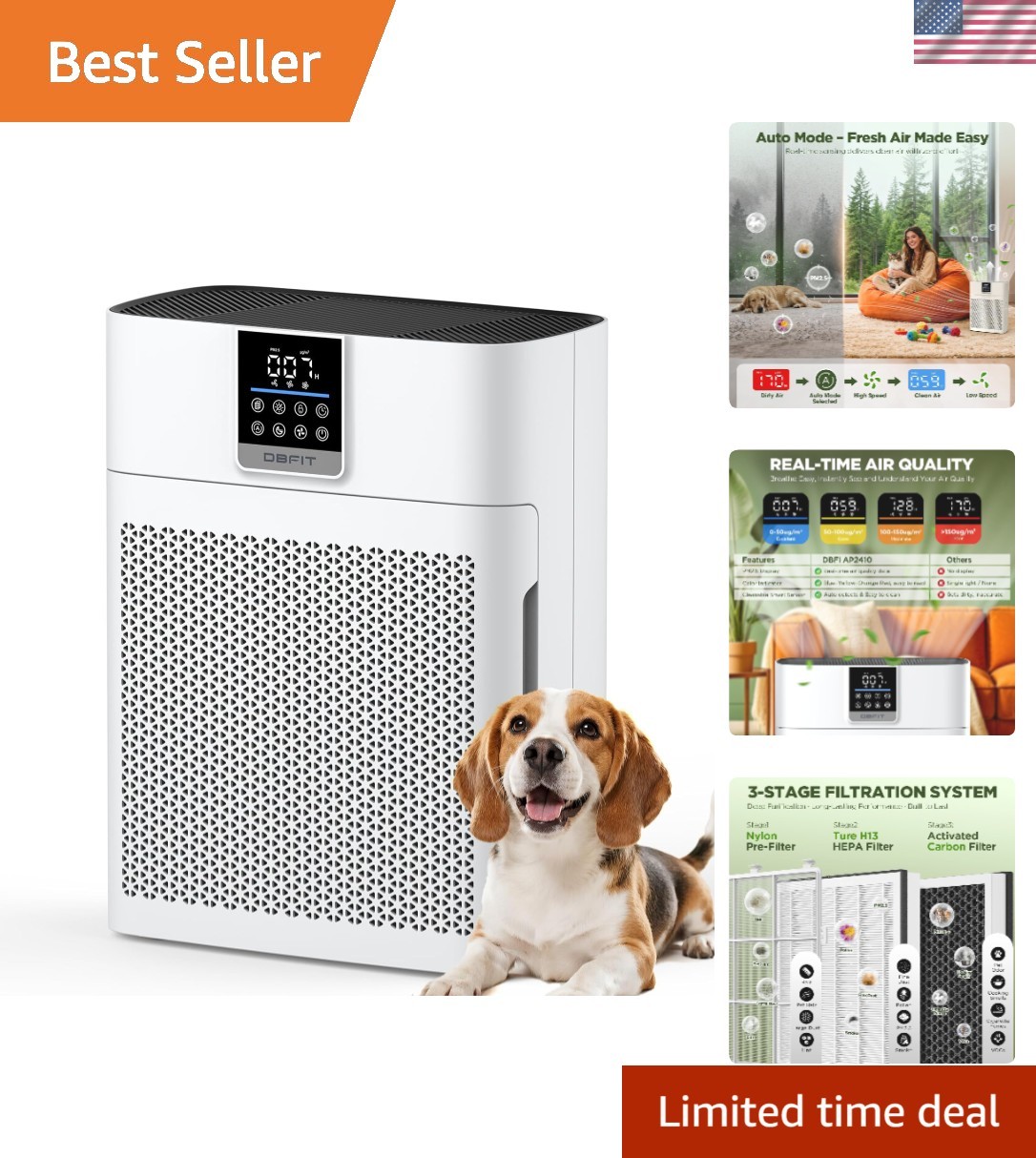 Silent Touch Control HEPA Air Purifier with Essential Oil Diffuser – Large Rooms