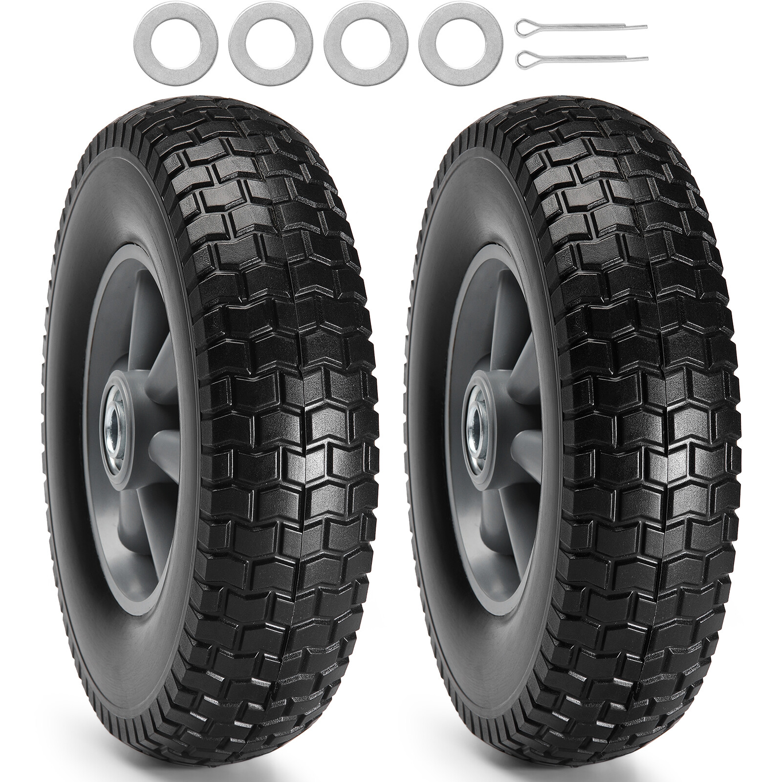 VEVOR 2-Pack 10x 2.5-4.5″ Solid PU Run-Flat Tire Wheel Flat Free Tubeless Tires