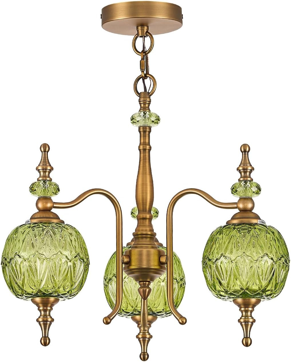 Vintage Green Pendant Lighting Fixtures,Victorian 3-Light Chandeliers for Kitche