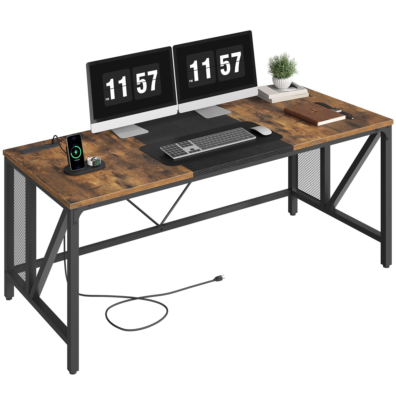 63″ Computer Desk with Power Outlets, Gaming Desk, Large Office Executive Desk W
