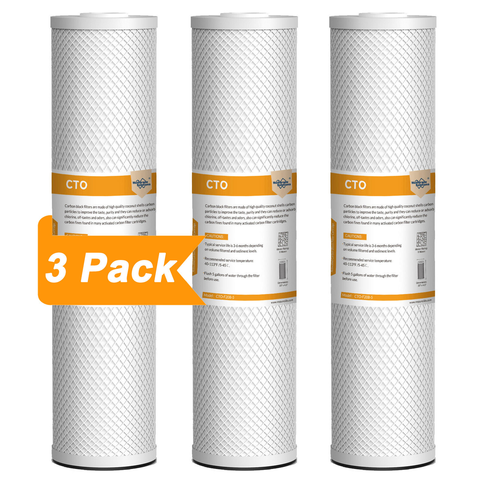 3 Pack 20×4.5″ 5μm Big Blue CTO Carbon Block Water Filter Whole House Cartridges