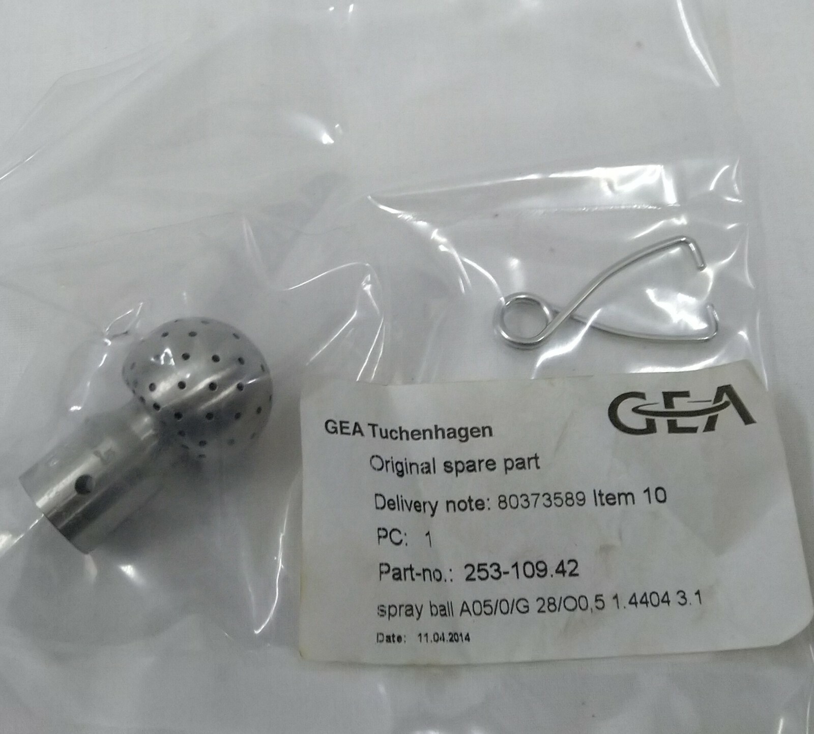 GEA 253-109.42 SPRAYBALL CLEANING NOZZLE A05/0/G28/00,5 1.4404 3.1 DIAMETER:28MM