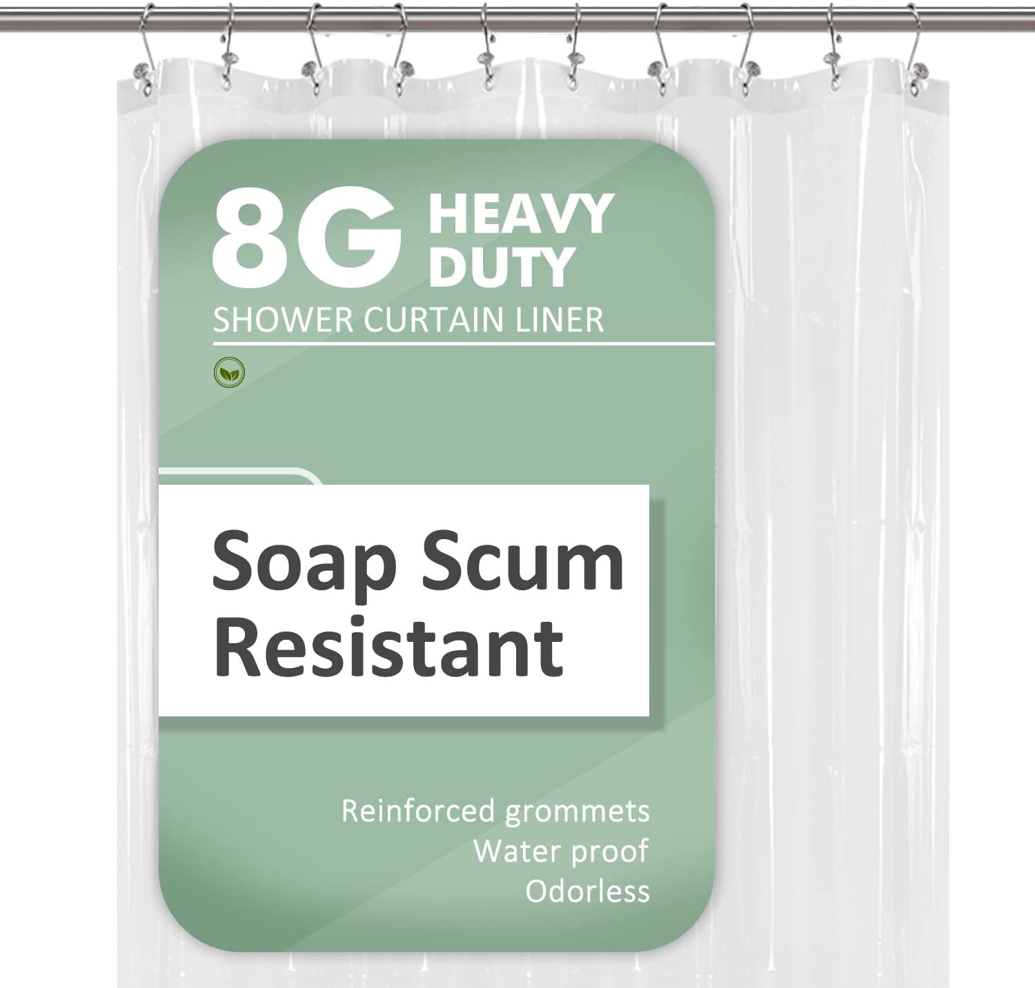 60 X 72 Inches Shower Curtain Liner with 6 Weighted Magnets, Heavy Duty PEVA, 10