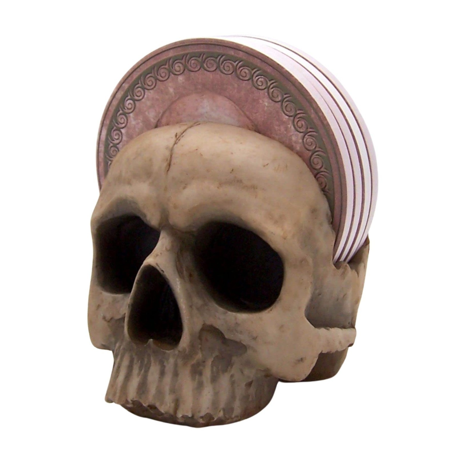 Gothic Skull Coaster Set with Holder – 4.5″ Bar & Kitchen Decor, Set of 4