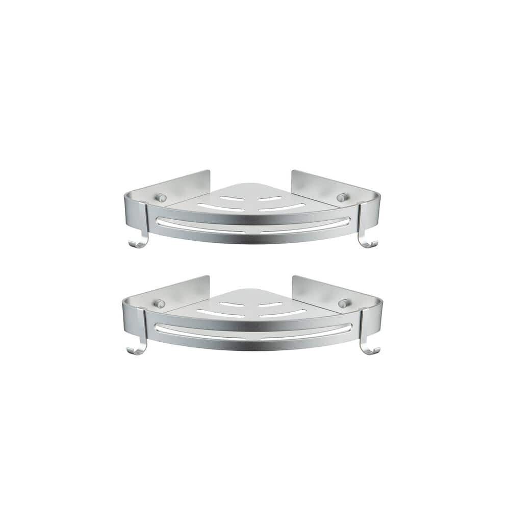 2 in. W x 23 in. D x 4 in. H Brushed Nickel Double Bathroom Corner Shelf
