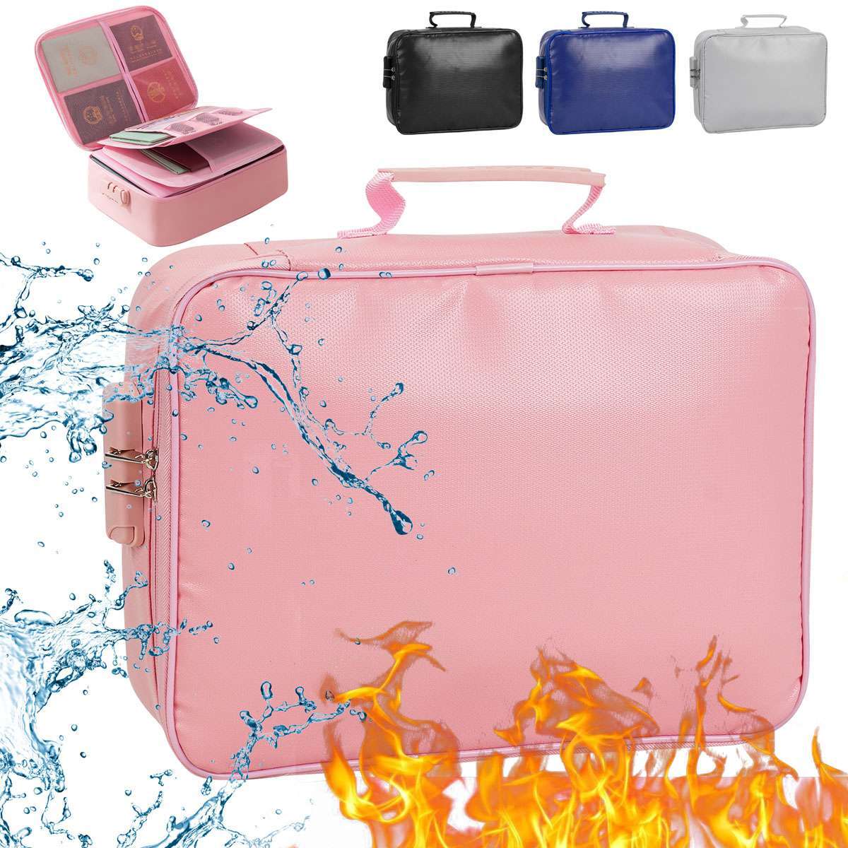 Fireproof Document Bag 13.8*10.2*4.7in Waterproof Safe Cash Money Pouch Storage