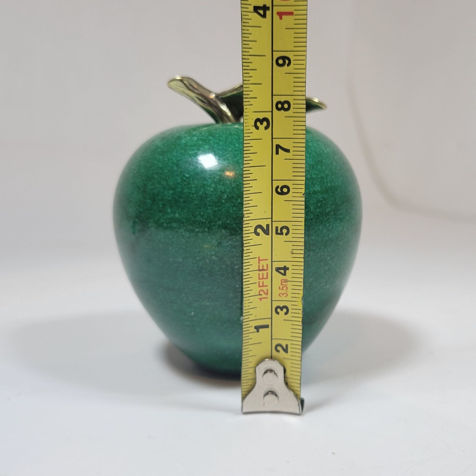 Antique Marble Green Apple, Green Stone Fruit, Apple with Golden Stem, Mid Centu