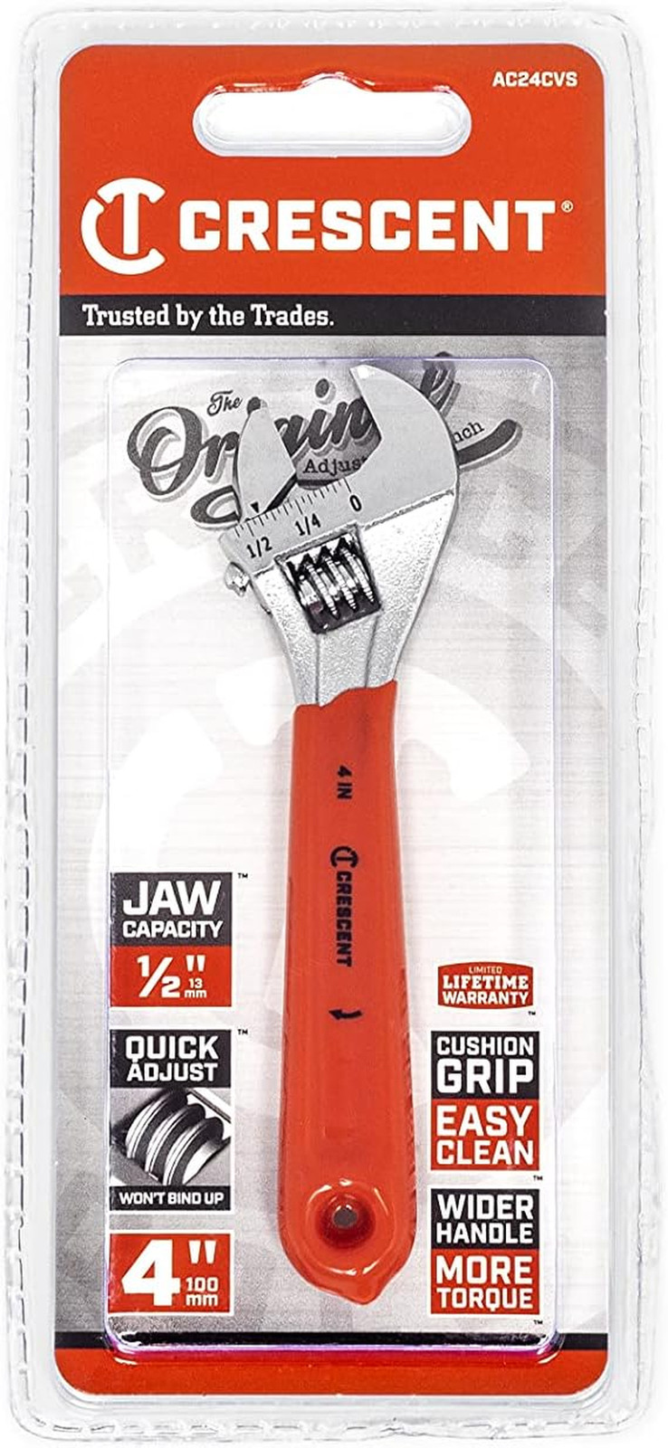 Crescent 4″ Adjustable Cushion Grip Wrench – Carded – AC24CVS