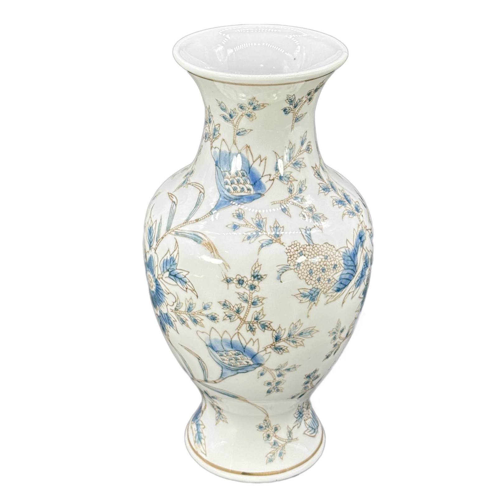 14” Hand Painted Chinoiserie Ceramic Vase – Antique Style Porcelain Flower Bo…