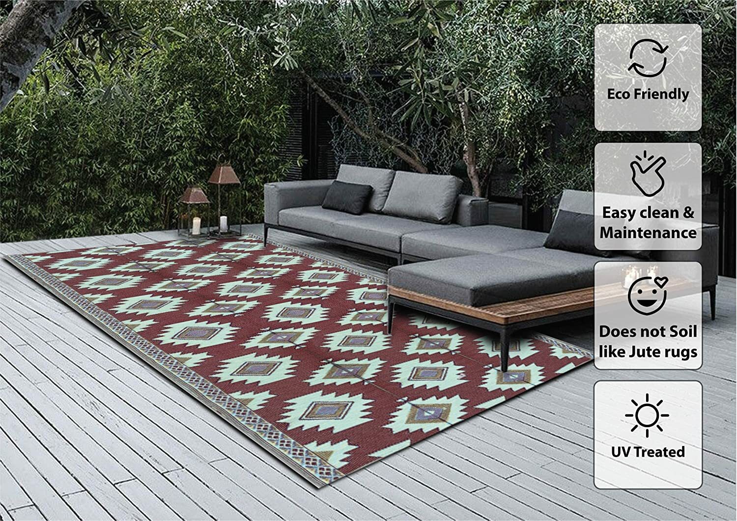 9×12 Outdoor Plastic Straw Patio Rugs rv Camping mat waterproof Used-Display