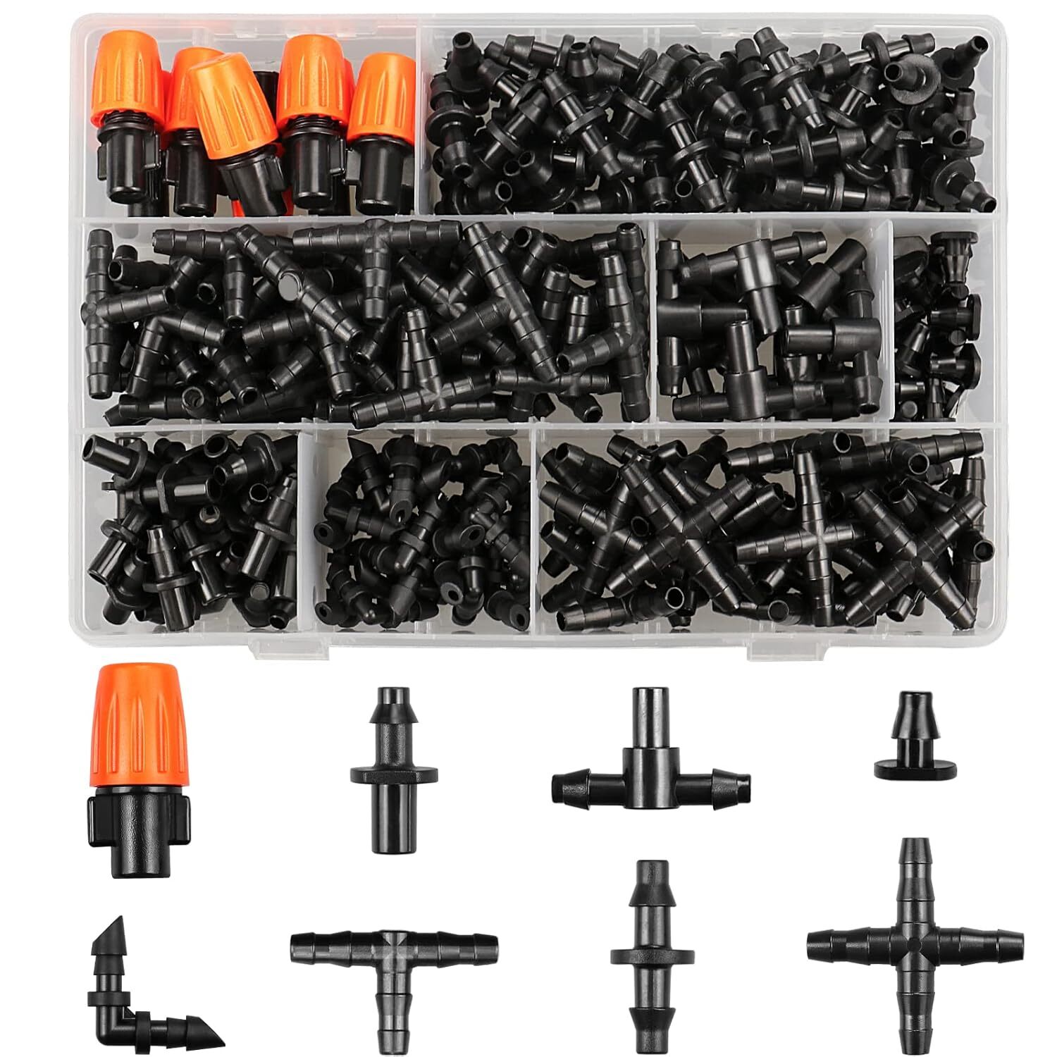 Drip Irrigation Fittings Kit For 1/4″ Tubing 260 Pcs Drip Line Connectors For Dr