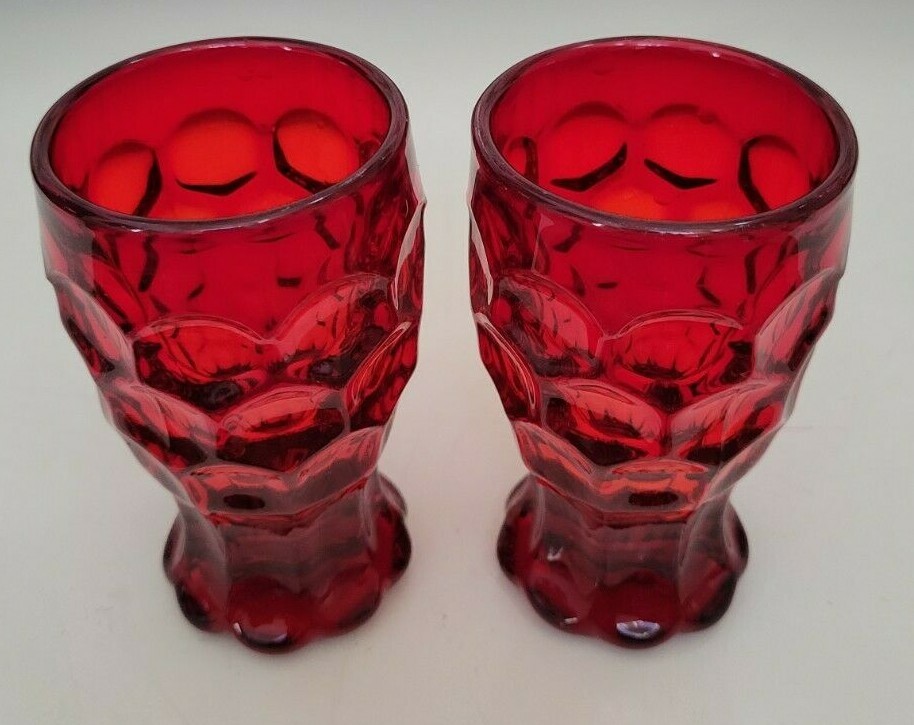 2 RUBY RED VIKING GEORGIAN HONEYCOMB JUICE GLASSES 4.25 INCHES HOLDS 4 OZS