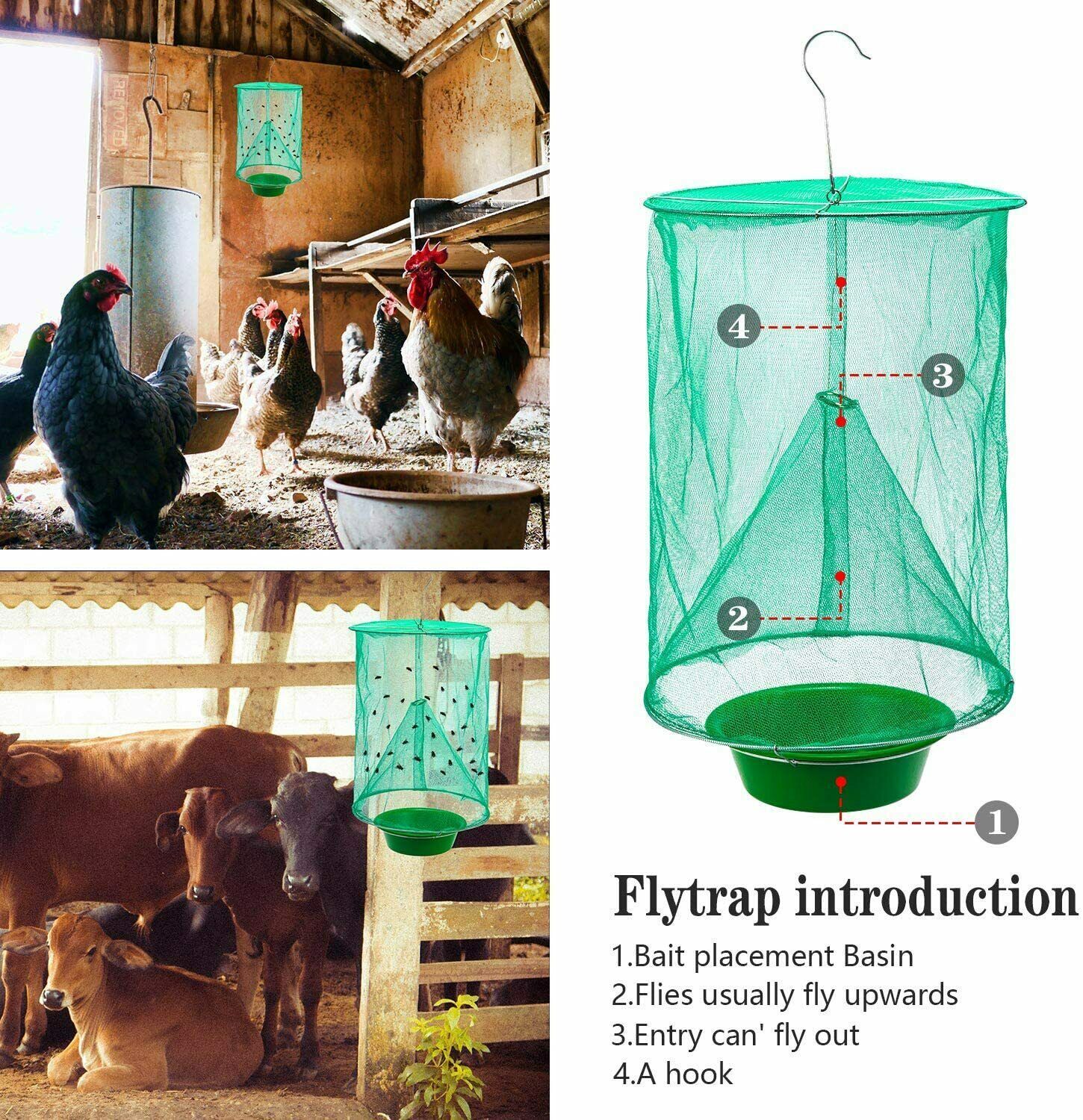 10 Pack Reusable Fly Trap Insect Killer Net Cage Trap Ranch Pest Hanging Catcher