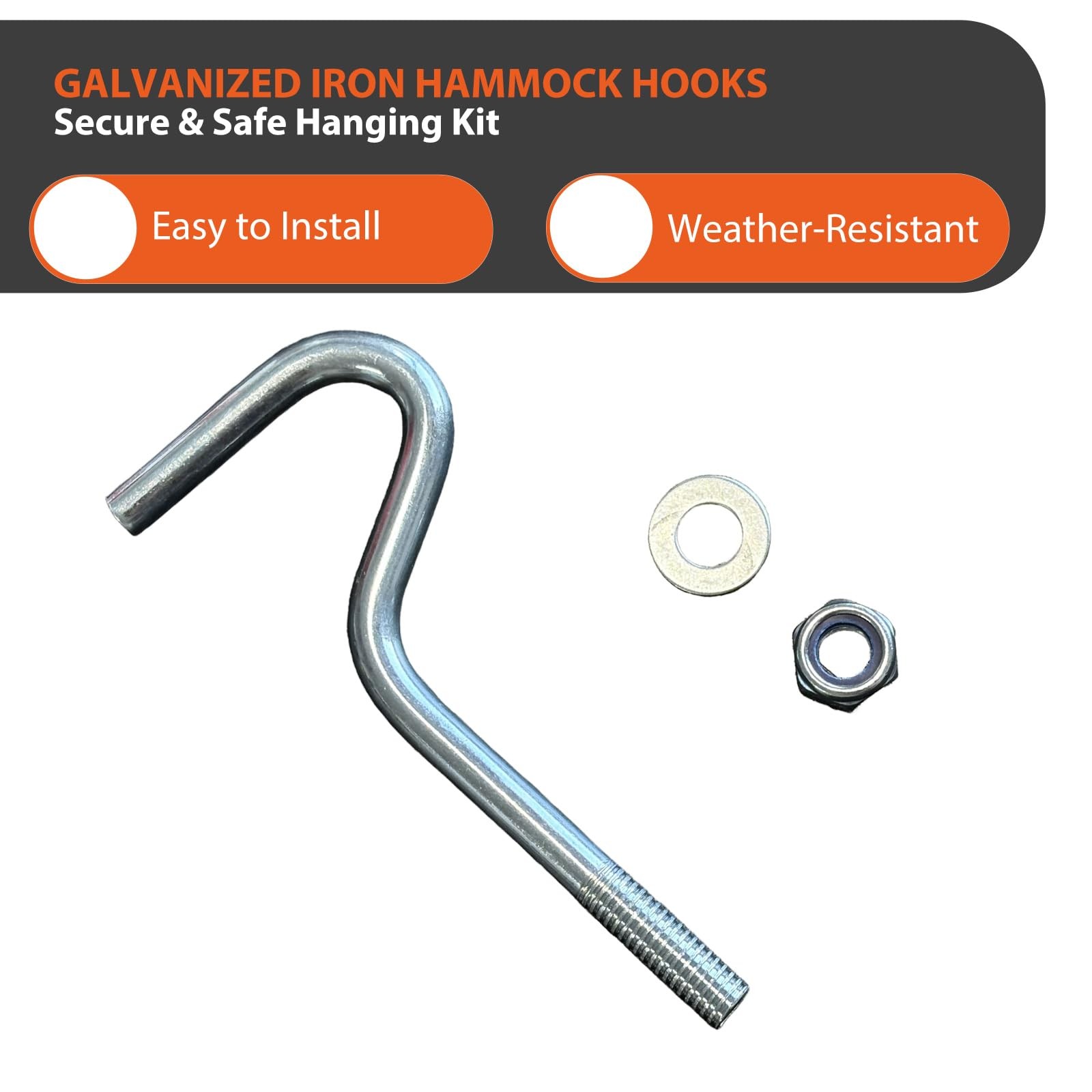 2 Pack Hammock Hooks Replacement Galvanized Steel 0.3 x 4.25 Inch 450 Lbs