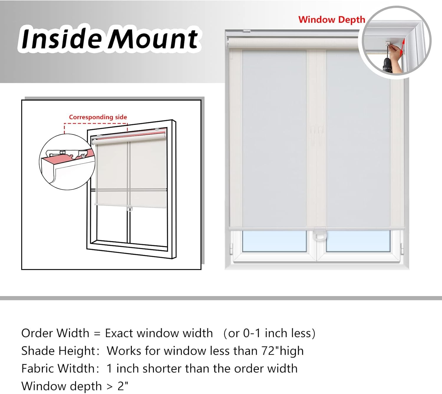Cordless Roller Shades for Windows Light Filtering Shades with 5% Openness Solar