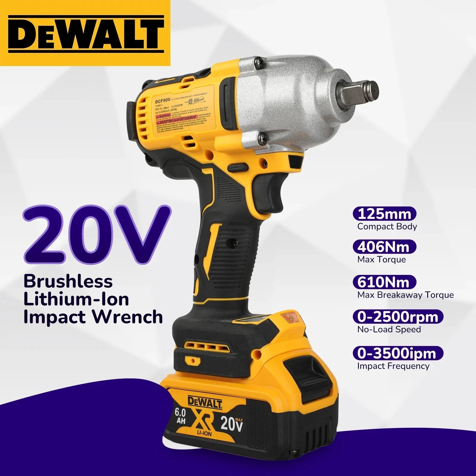 DeWALT DCF900 20V Brushless Impact Wrench 1/2″ 1898Nm High Torque Cordless