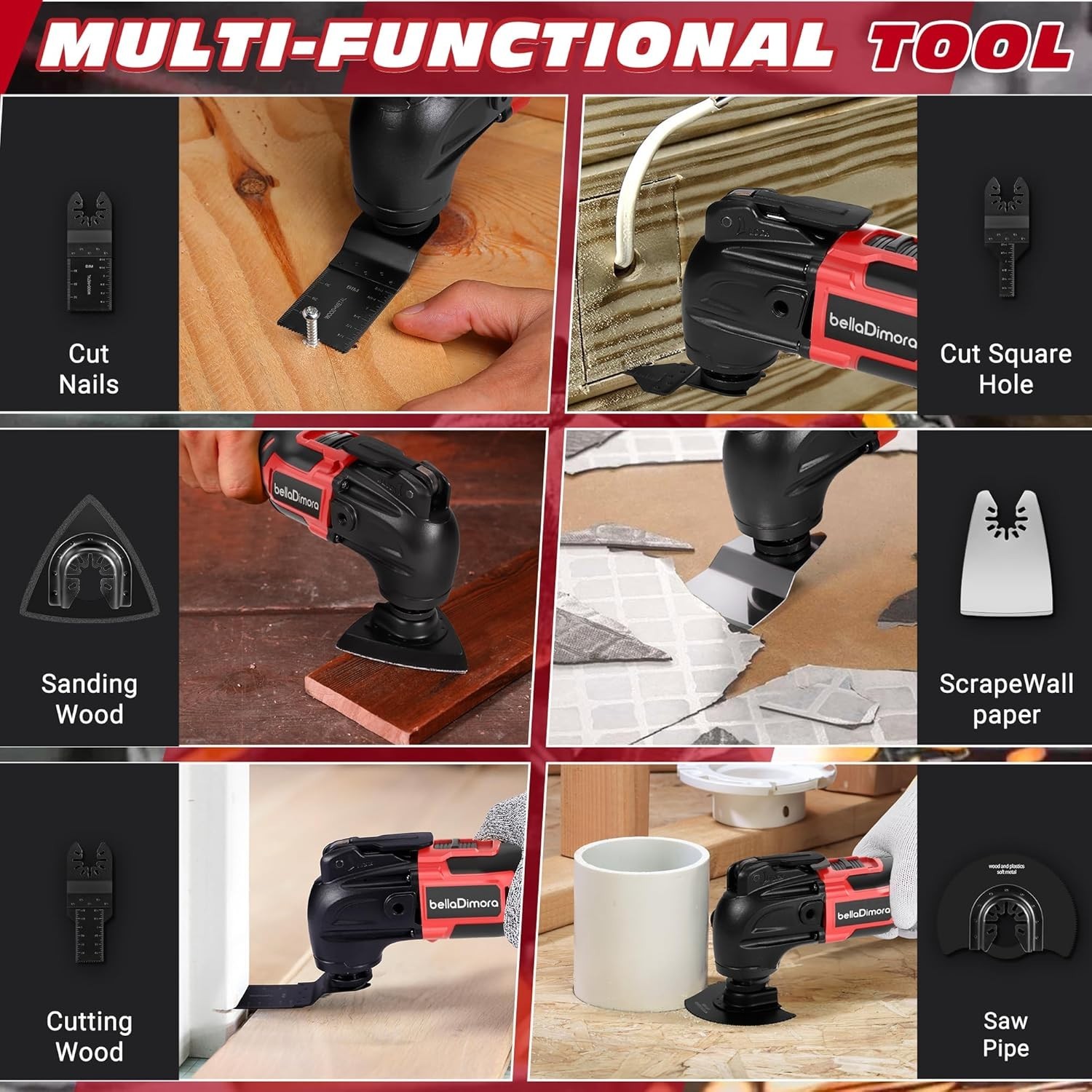 bellaDimora Cordless Oscillating Multi-Tool Compatible with Milwaukee M18