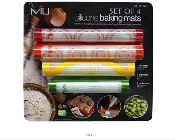 4-Piece MIU Silicone Baking Mats, Sheet, Microwave & Oven Food Grade