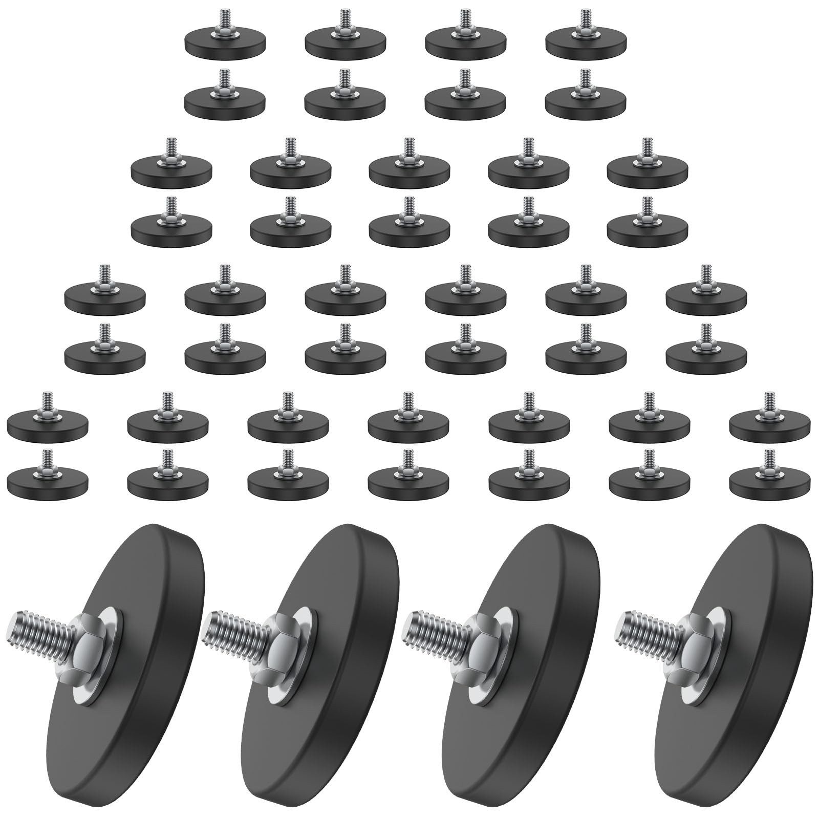 48 Pack Rubber Coated Magnets M6 Rock Light 1.69 Inch 48 Pack, Black