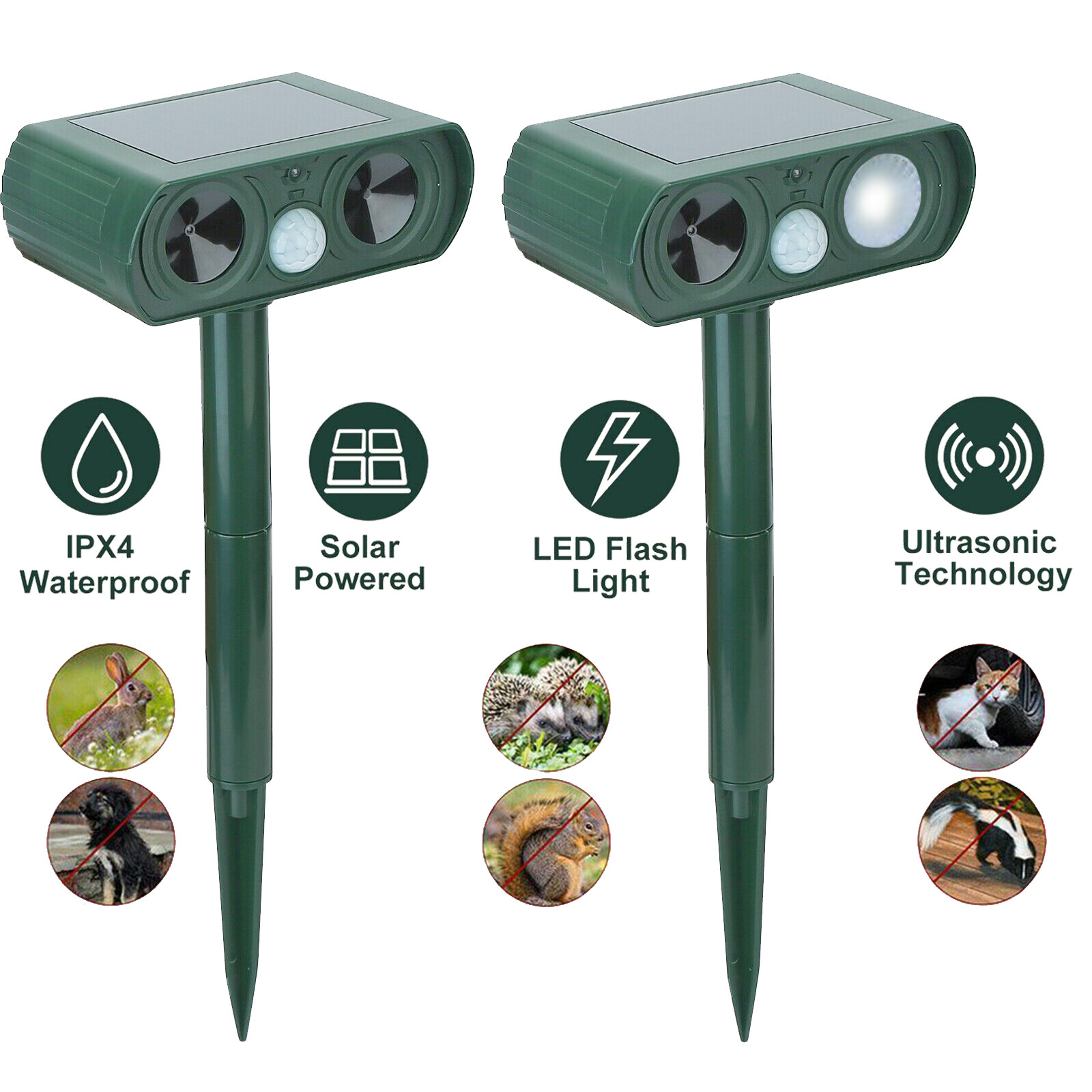 Ultrasonic Animal Repeller Deterrent Keep Deer Cat Dog Raccoon Mouse Fox Away