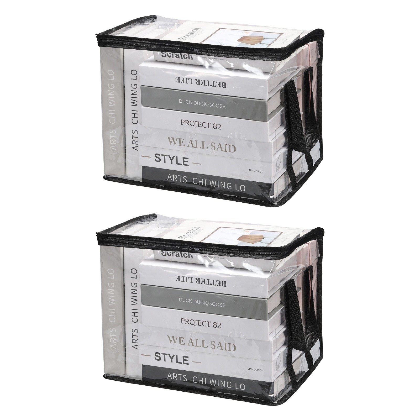 15×9.5×12.6in Clear Storage Bags, 2PCS Plastic Storage Bags with Zipper,L, Black