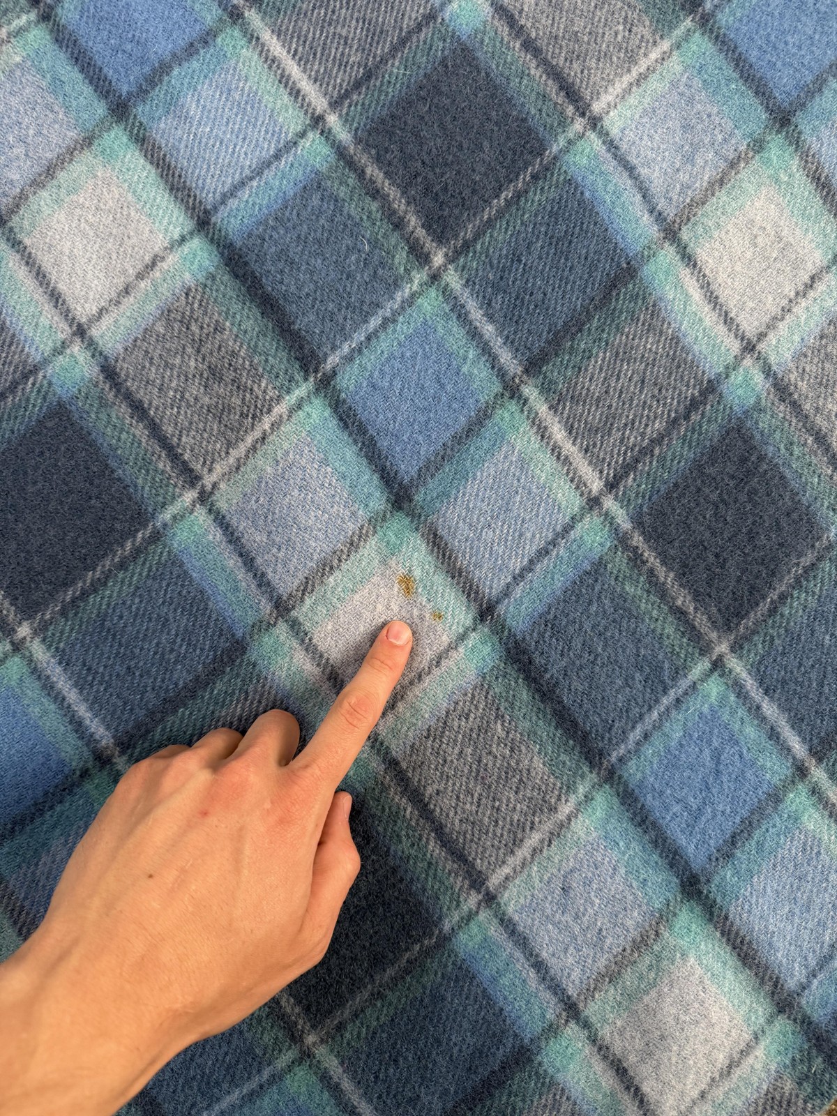 Vtg Pendleton Wool Blanket Throw Blue Plaid Fringe Virgin Wool Made In USA 50×70