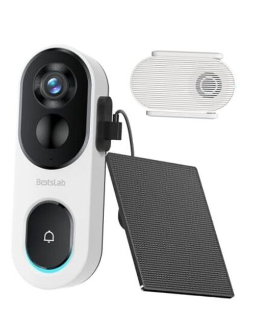 2K Doorbell Camera Wireless with Solar Panel, Nonstop Power Video White