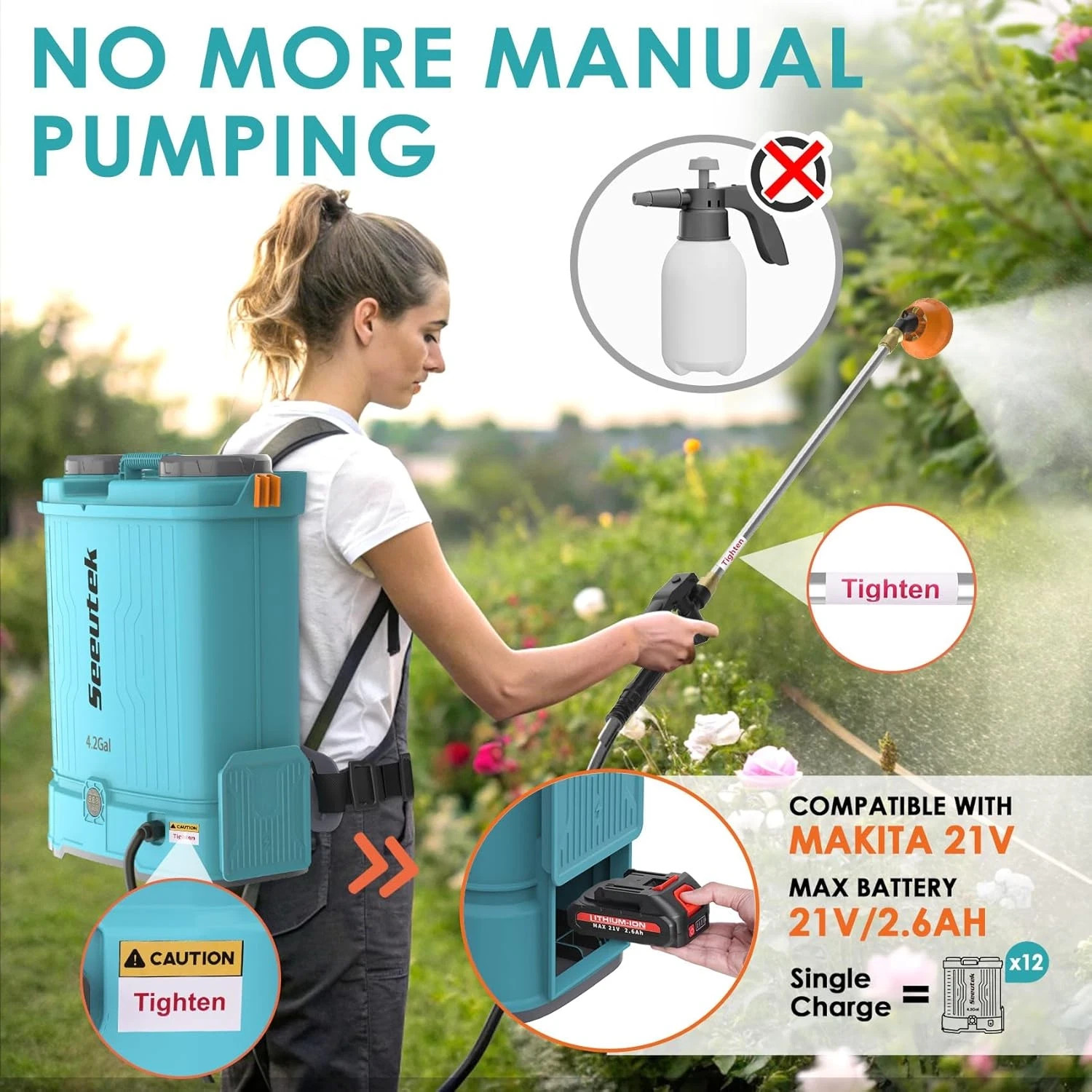 Backpack Sprayer Battery Powered 4.2 Gallon, 0-100 PSI Electric Back Pack Spraye