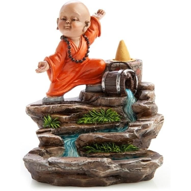 Fujima Kung Fu Monk Waterfall Backflow Cone Incense Burner