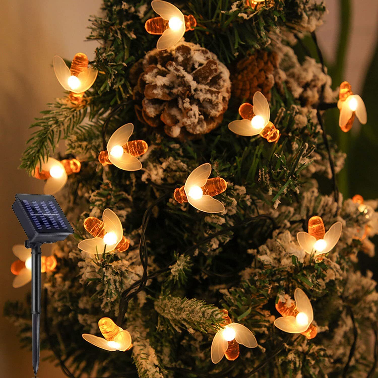60 LED Solar Powered Bee String Lights Outdoor Yard Garden Decor Waterproof Lamp
